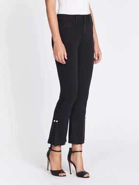 PAIGE Denim Colette Crop Flare Black Jeans Frayed Pearl Detail Hem Size 32